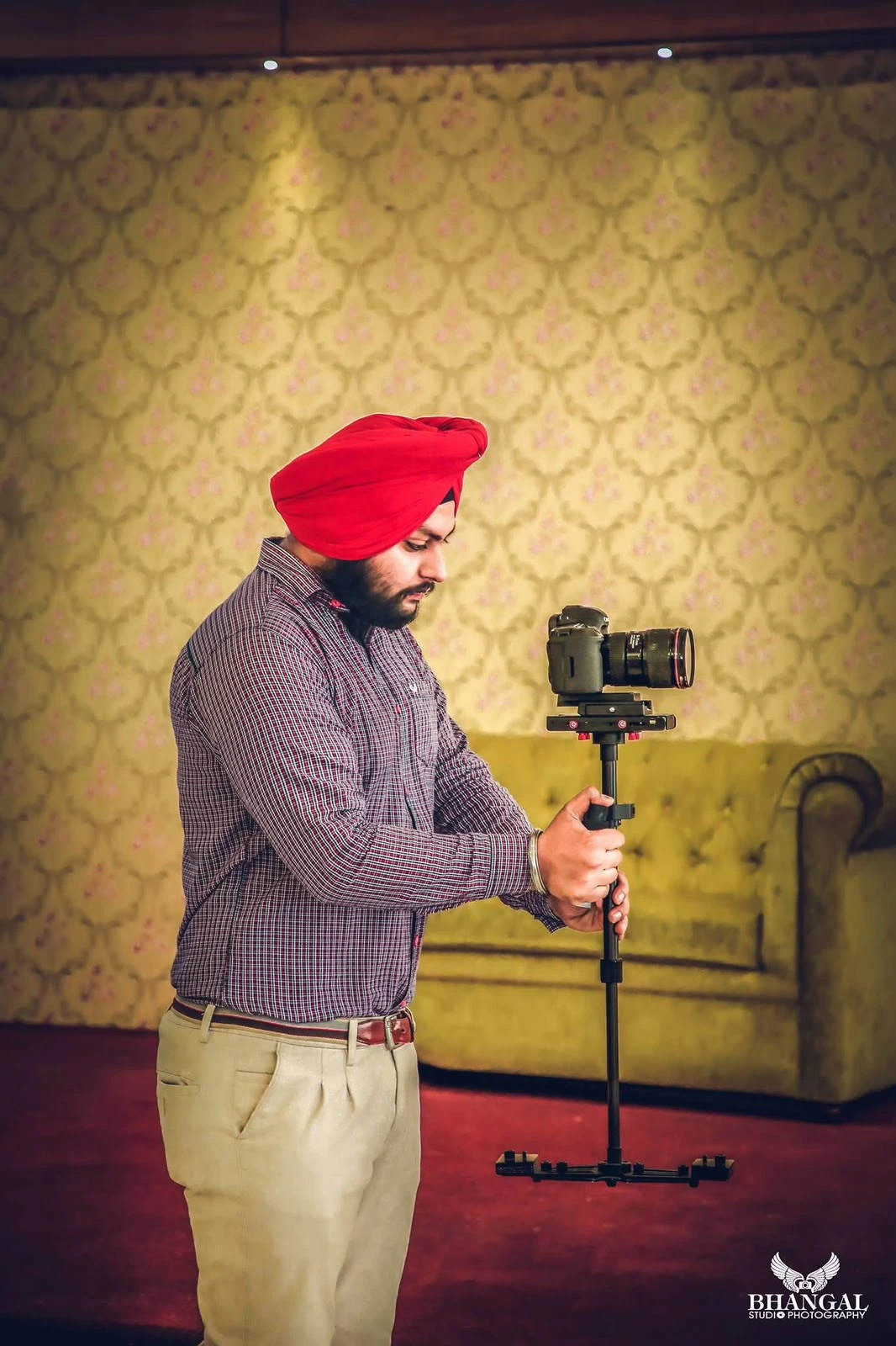 Jovanpreet operating a camera stabilizer in 2017